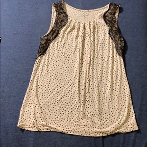 Light pink top with polka dots and lace detail